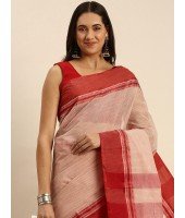 Traditional Bengal Tant Pure Handloom Cotton Saree Kantha Stitch Woven Without Blouse Piece 9white Red)
