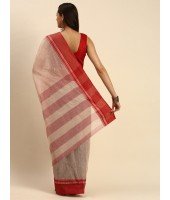 Traditional Bengal Tant Pure Handloom Cotton Saree Kantha Stitch Woven Without Blouse Piece 9white Red)