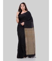 DESH BIDESH Women`s Khadi Cotton Handloom RupSagar Design Saree Without Blouse Piece(Black)
