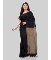 DESH BIDESH Women`s Khadi Cotton Handloom RupSagar Design Saree Without Blouse Piece(Black)