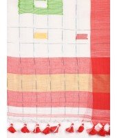  Bengal Handloom Pure Cotton Saree Kotki Design With Blouse Piece (White Red)