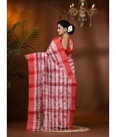 Madhabilata Print Design Pure Handloom Cotton Saree Without Blouse Piece(Red)