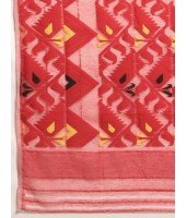 Moti Dhakai jamdani Bengal Pure Cotton Saree Whole Body Design without Blouse Piece (White Red)