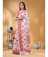 Cotton Saree Nabapatrika Design Handloom Saree with Blouse Piece (Red 