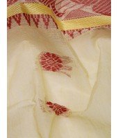 Bengal Phulkoli Woven Design Pure Handloom Cotton Saree Without Blouse Piece (Cream red)