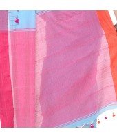 dB DESH BIDESH Women`s Traditional Bengal Handloom Tant Pure Cotton Saree Pompom Desigined With Blouse Piece (Sky Blue Pink)