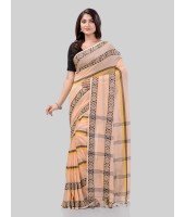DESH BIDESH Women` Pure Handloom Cotton Saree Pushpapatra Design With Blouse Piece (Cream)