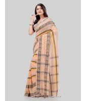 DESH BIDESH Women` Pure Handloom Cotton Saree Pushpapatra Design With Blouse Piece (Cream)