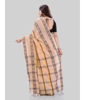 DESH BIDESH Women` Pure Handloom Cotton Saree Pushpapatra Design With Blouse Piece (Cream)
