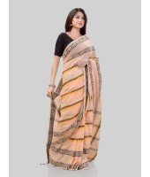 DESH BIDESH Women` Pure Handloom Cotton Saree Pushpapatra Design With Blouse Piece (Cream)