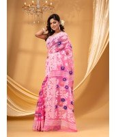 Rangabati Resham Dhakai Jamdani Bengal Pure Cotton Handloom Saree without Blouse Piece( Pink)