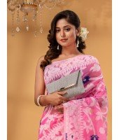 Rangabati Resham Dhakai Jamdani Bengal Pure Cotton Handloom Saree without Blouse Piece( Pink)