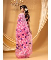 Rangabati Resham Dhakai Jamdani Bengal Pure Cotton Handloom Saree without Blouse Piece( Pink)