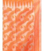 Traditional Tamarind Leaf Resham Dhakai Jamdani Pure Cotton Handloom Saree without Blouse Piece (Orange)