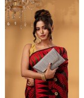 Tamarind Leaf Resham Dhakai Jamdani Bengal Pure Cotton Handloom Saree Whole Body Design without Blouse Piece(Red Green)