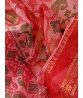  Bengal Tant Jamdani Printed Handloom Cotton Saree Without Blouse Piece (Red)