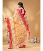  Handloom Cotton Saree Woven Temple Ball Design Without Blouse Piece (Red Off White)