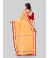 DESH BIDESH Women`s Traditional Bengali Tant Handloom Cotton Saree Royel Loveria Design With Blouse Piece(Yellow)
