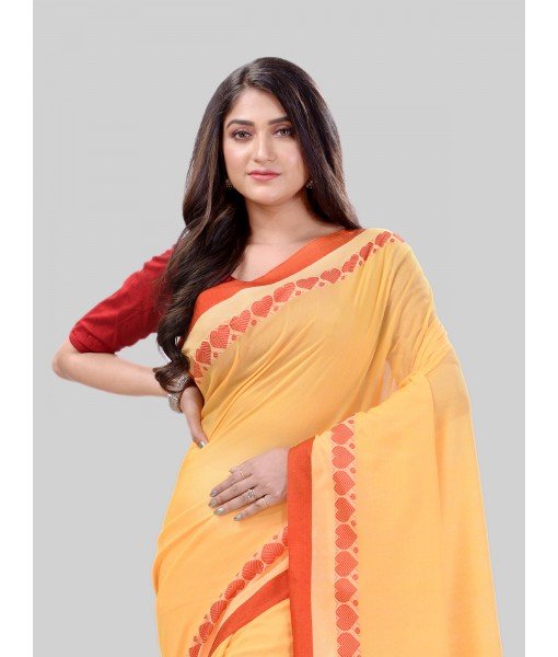 DESH BIDESH Women`s Traditional Bengali Tant Handloom Cotton Saree Royel Loveria Design With Blouse Piece(Yellow)