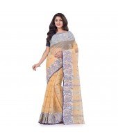 DESH BIDESH Women`s Traditional Pure Handloom Cotton Saree Flower Floral Woven Designer Without Blouse Piece(Orange Peach)