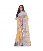 DESH BIDESH Women`s Traditional Pure Handloom Cotton Saree Flower Floral Woven Designer Without Blouse Piece(Orange Peach)