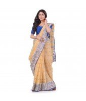 DESH BIDESH Women`s Traditional Pure Handloom Cotton Saree Flower Floral Woven Designer Without Blouse Piece(Orange Peach)