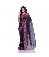 Women`s Traditional Pure Handloom Cotton Saree MinaKarat Woven Designer Without Blouse Piece (Dark Blue Purple)