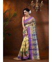 Tree Print Design Pure Handloom Cotton Saree Without Blouse Piece (Purple)