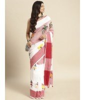 Handloom Pure Cotton Saree Tribal Hand Made Art Design With Blouse Piece (Red White)