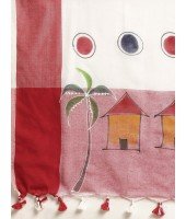 Handloom Pure Cotton Saree Tribal Hand Made Art Design With Blouse Piece (Red White)