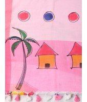 Handloom Pure Cotton Saree Tribal Hand Made Art Design With Blouse Piece (Pink White)
