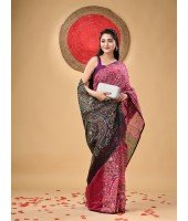 dB DESH BIDESH Women's Cotton Blend Tribal Warli Print Half half Design Handloom Sarees with Blouse Piece