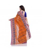 DESH BIDESH Women`s Traditional Pure Cotton Handloom Saree Woven Paisley Kolka Designer Without Blouse Piece (Burnt Orange)