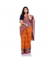 DESH BIDESH Women`s Traditional Pure Cotton Handloom Saree Woven Paisley Kolka Designer Without Blouse Piece (Burnt Orange)