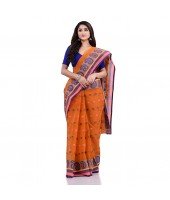 DESH BIDESH Women`s Traditional Pure Cotton Handloom Saree Woven Paisley Kolka Designer Without Blouse Piece (Burnt Orange)