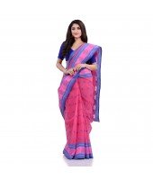 DESH BIDESH Women`s Traditional Tant Pure Handloom Cotton Saree Woven Kamal kolka Designer Without Blouse Piece (Pink)