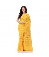 dB DESH BIDESH Women`s Bengal Tant Abhrak Work Design Soft Pure Handloom Cotton Saree With Blouse Piece Yellow