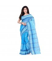 dB DESH BIDESH Women`s Bengal Tant Devdas Design Pure Handloom Cotton Saree Without Blouse Piece Light Blue