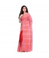 dB DESH BIDESH Women`s Bengal Tant Devdas Design Pure Handloom Cotton Saree Without Blouse Piece Red