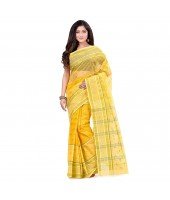 dB DESH BIDESH Women`s Bengal Tant Devdas Design Pure Handloom Cotton Saree Without Blouse Piece Yellow