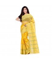 dB DESH BIDESH Women`s Bengal Tant Devdas Design Pure Handloom Cotton Saree Without Blouse Piece Yellow