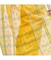 dB DESH BIDESH Women`s Bengal Tant Devdas Design Pure Handloom Cotton Saree Without Blouse Piece Yellow