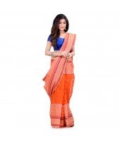 dB DESH BIDESH Women`s Bengal Tant Devdas Design Pure Handloom Cotton Saree Without Blouse Piece orange