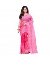 dB DESH BIDESH Women`s Bengal Tant Devdas Design Pure Handloom Cotton Saree Without Blouse Piece Pink