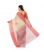 dB DESH BIDESH Women`s Bengal Tant Jamdani Printed Handloom Cotton Saree Without Blouse Piece (Red)