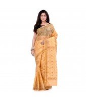 dB DESH BIDESH Women`s Bengal Tant Kerala Print Design Pure Handloom Cotton Saree Without Blouse Piece Golden