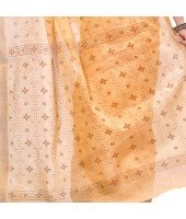 dB DESH BIDESH Women`s Bengal Tant Kerala Print Design Pure Handloom Cotton Saree Without Blouse Piece Golden