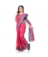 dB DESH BIDESH Women`s Bengal Tant Potrobinnas Pure Handloom Cotton Saree Without Blouse Piece (Pink)