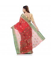 dB DESH BIDESH Women`s Bengal Tant Potrobinnas Pure Handloom Cotton Saree Without Blouse Piece (Red)