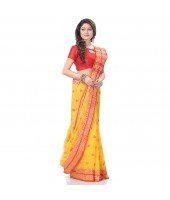 dB DESH BIDESH Women`s Bengal Tant Pure Handloom Cotton Saree Potrobinnas Design Without Blouse Piece Orange Yellow